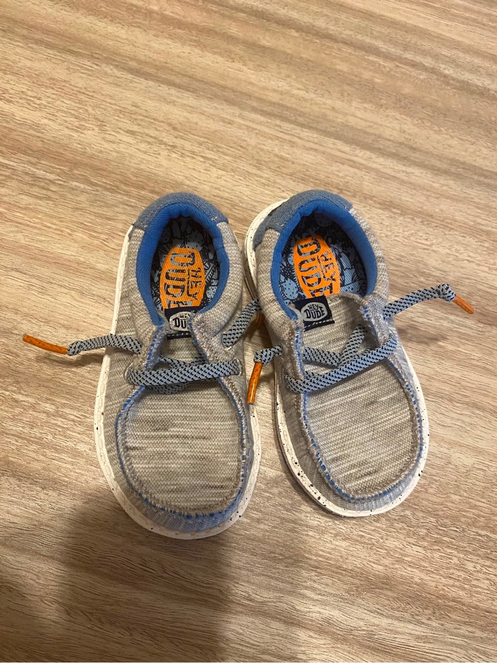 Hey Dude Kids Slip-On Sneakers in Light Gray, Blue and Orange